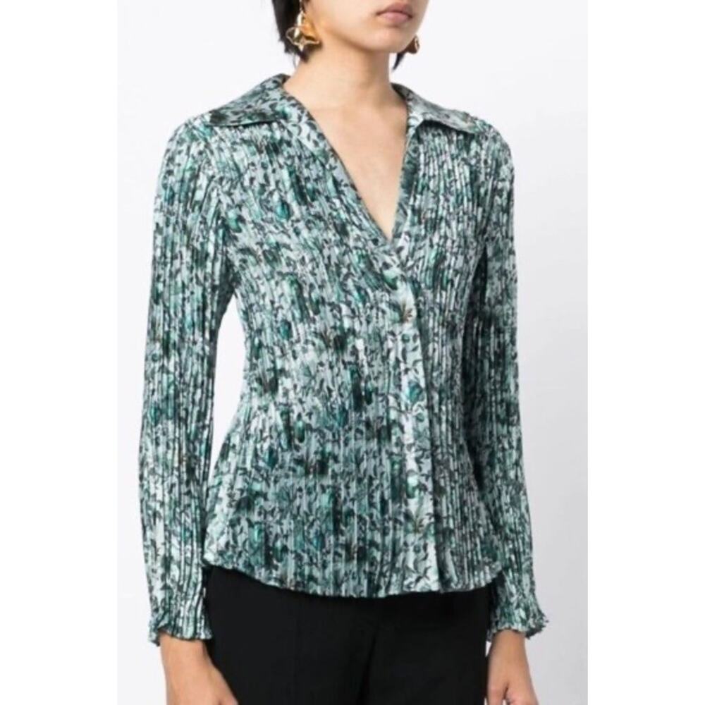 Vince Berry Blooms Pleated Blouse Shirt Size S Women Floral Button Long Sleeve